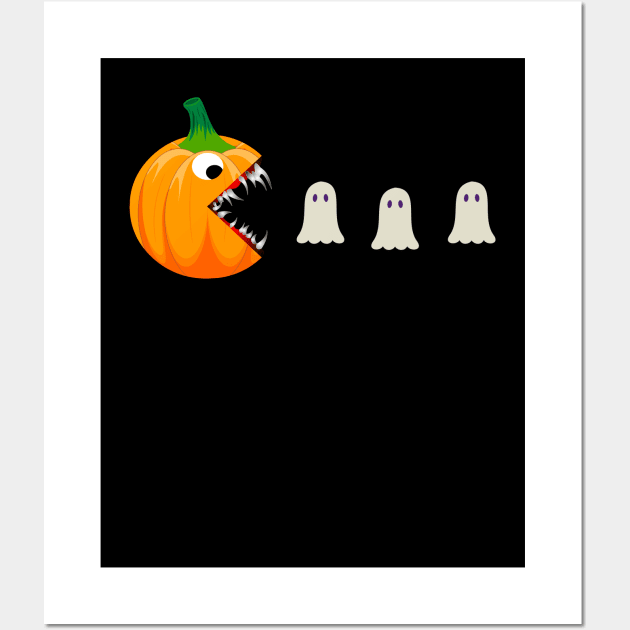 Funny Halloween For Women Kids Men Pumpkin Eating Ghosts Wall Art by wonderws